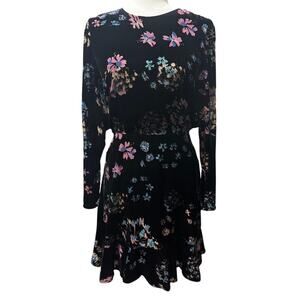Rebecca Minkoff Steffy Dress Velvet Floral Open Back Black Long Sleeve Sz Small